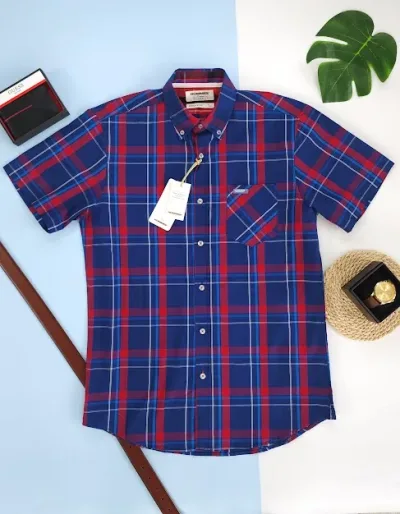 Camisa Hummer para caballero diseño a cuadros azules y rojos