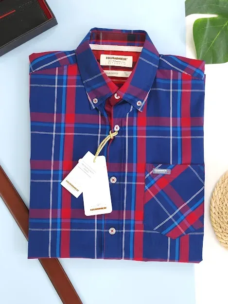 Camisa Hummer para caballero diseño a cuadros azules y rojos