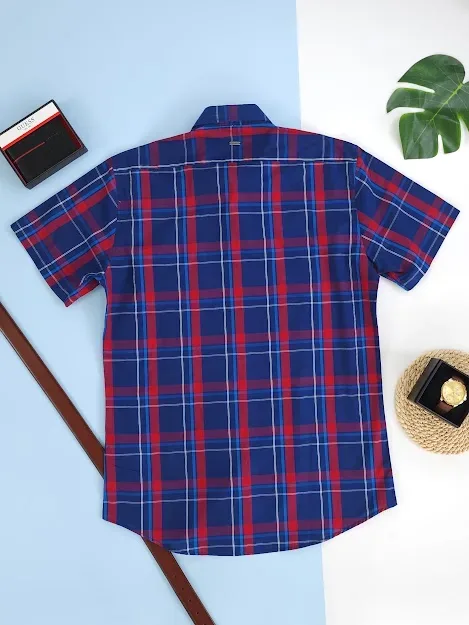 Camisa Hummer para caballero diseño a cuadros azules y rojos