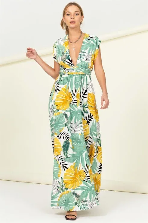 Vestido multi-formas para dama con estampado tropical