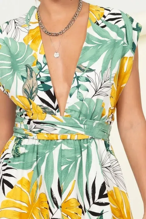 Vestido multi-formas para dama con estampado tropical