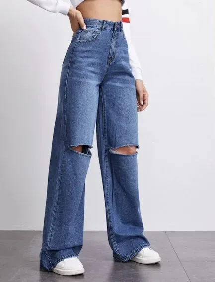 Jeans para dama corte ancho color azul