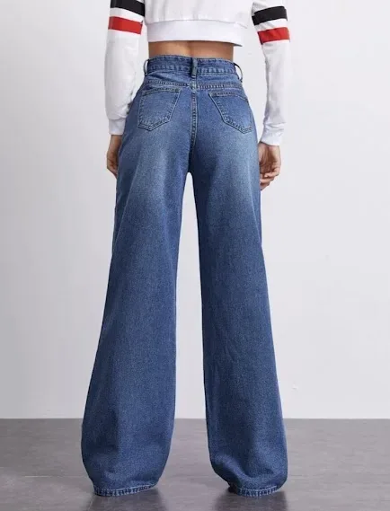 Jeans para dama corte ancho color azul