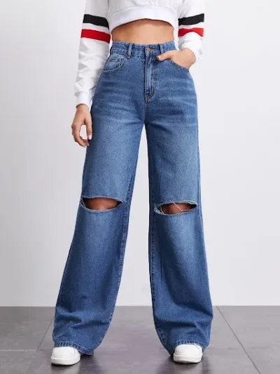 Jeans para dama corte ancho color azul