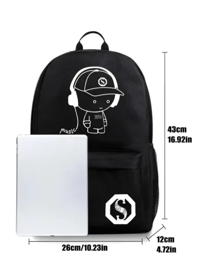 Mochila color negro con diseño animado