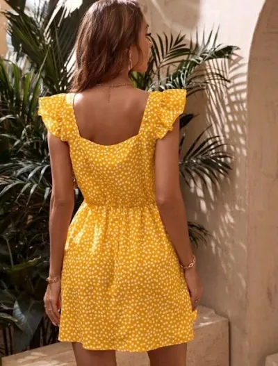 Vestido para dama estampado floral color amarillo