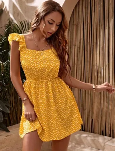 Vestido para dama estampado floral color amarillo