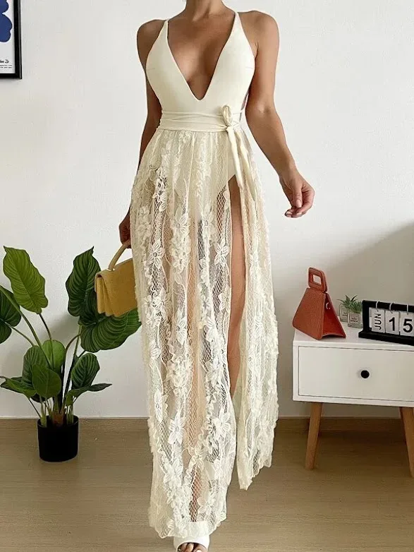 Vestido de baño para dama color blanco hueso