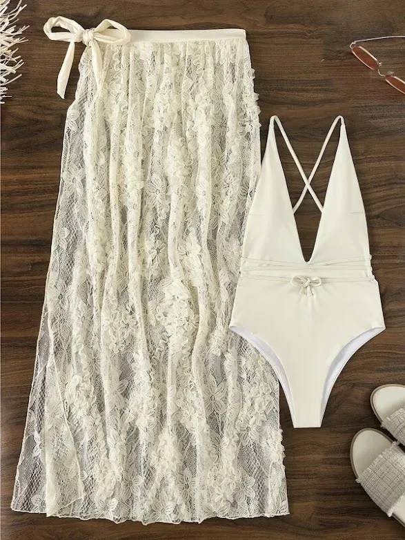 Vestido de baño para dama color blanco hueso