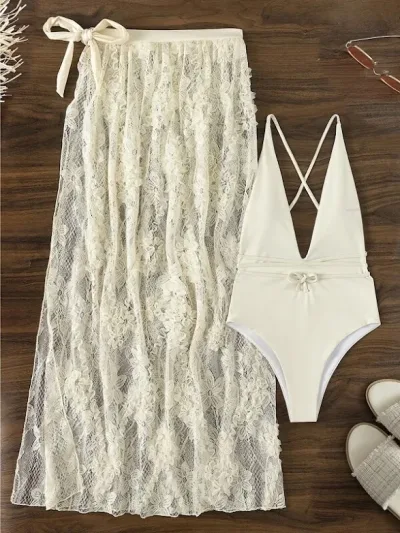 Vestido de baño para dama color blanco hueso