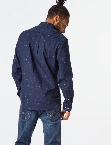Camisa US Polo ASSN SLIM FIT para caballero color azul con estampado de lunares