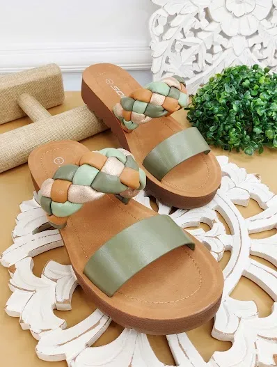 Sandalias para dama color verde y café
