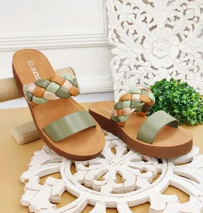 Sandalias para dama color verde y café