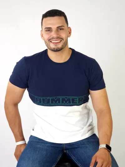 Camiseta Hummer para caballero color azul oscuro y blanco