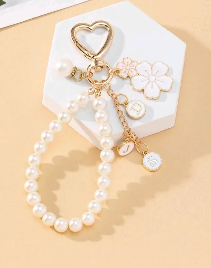Llavero con perlas Blanco