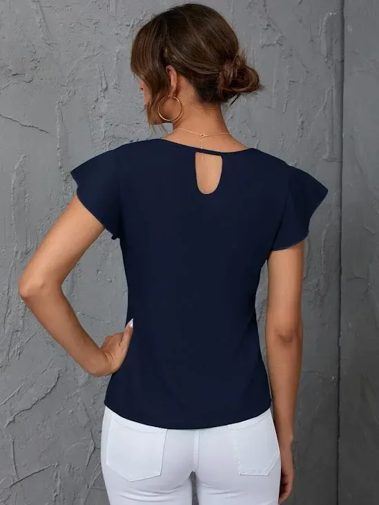 Blusa de manga mariposa para dama color azul