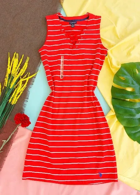 Vestido U.S Polo para mujer color rojo con rayas blancas