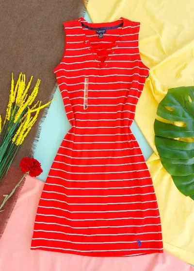 Vestido U.S Polo para mujer color rojo con rayas blancas