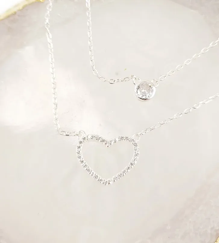 Collar para dama plata 925 diseño corazón y piedra brillante