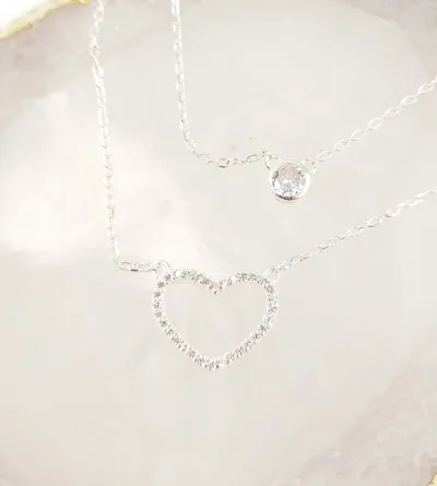 Collar para dama plata 925 diseño corazón y piedra brillante