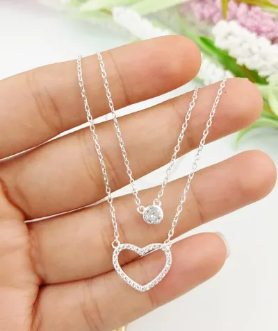 Collar para dama plata 925 diseño corazón y piedra brillante