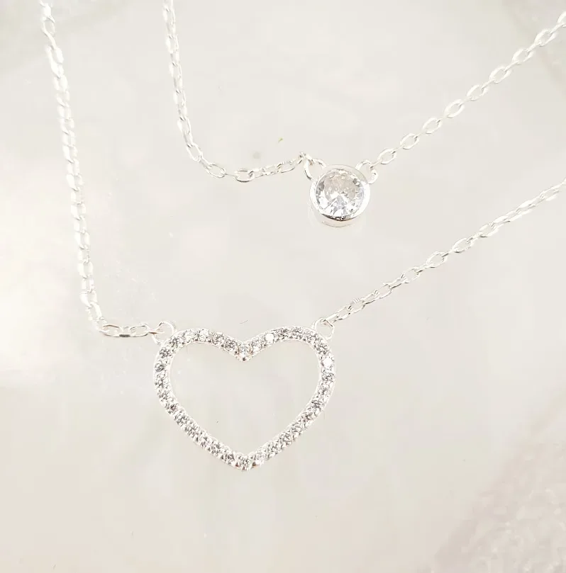 Collar para dama plata 925 diseño corazón y piedra brillante