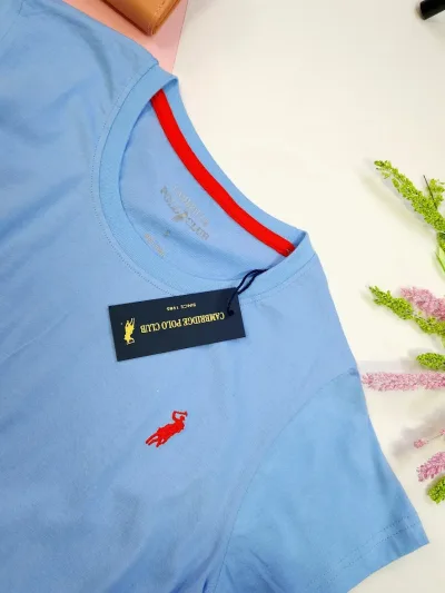 Camiseta Polo cambrige para dama color celeste