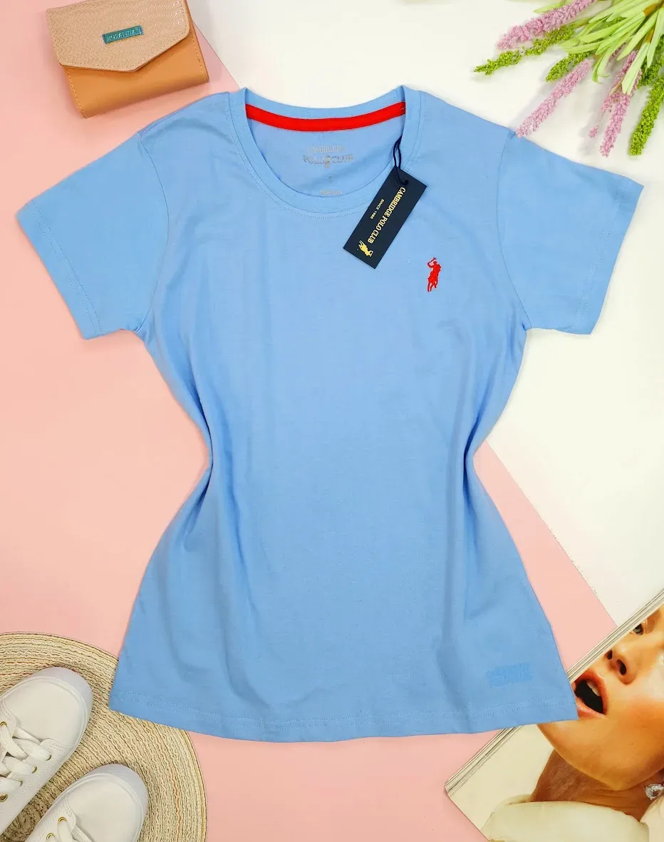 Camiseta Polo cambrige para dama color celeste