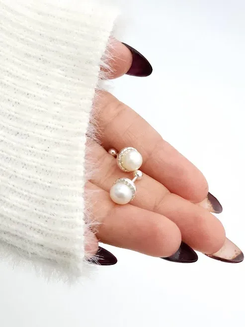 Aretes plata 925 para dama color plata diseño de bolita blanca