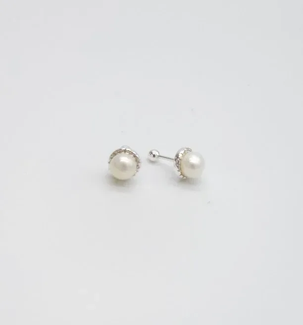 Aretes plata 925 para dama color plata diseño de bolita blanca