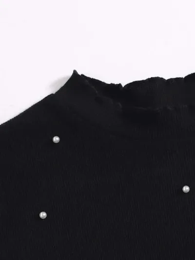 Blusa para dama color negro y diseño de perlas