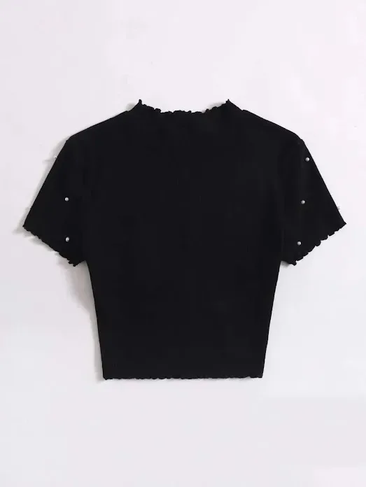 Blusa para dama color negro y diseño de perlas