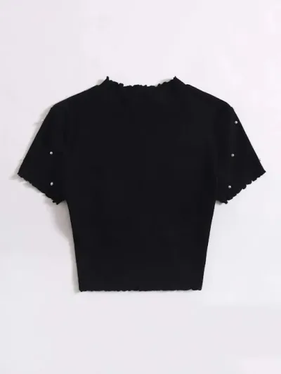 Blusa para dama color negro y diseño de perlas