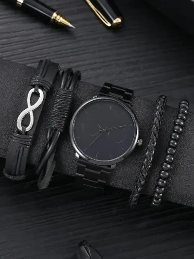 Reloj para caballero de cuarzo con puntero redondo & 4 piezas Pulsera