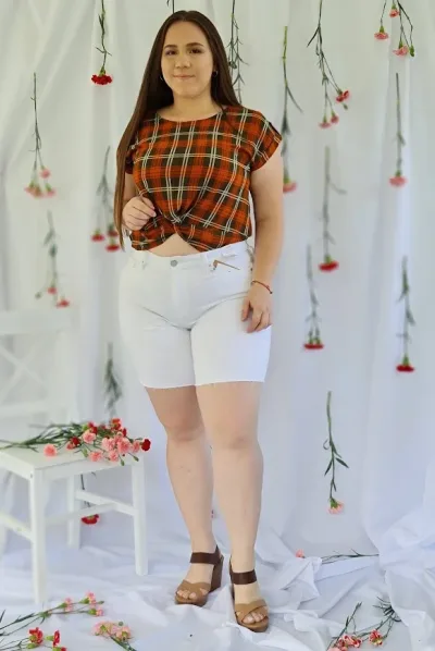 Blusa E y M para dama color terracota a rayas blancas con verde musgo