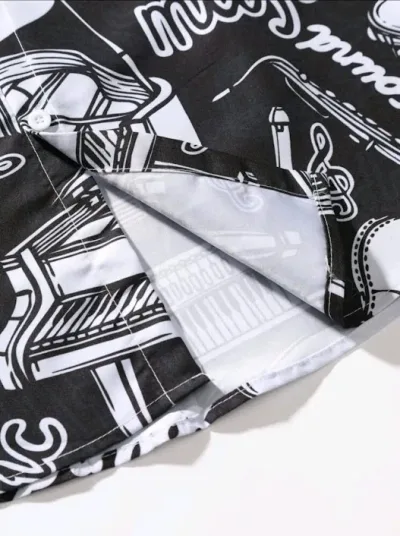 Camisa para caballero color negro con diseño musical.