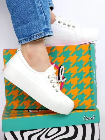 Tenis Coral para dama color blanco Kindsay 2 White Pu