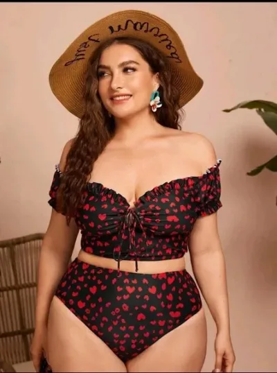 Vestido de baño para dama talla plus color negro con rojo