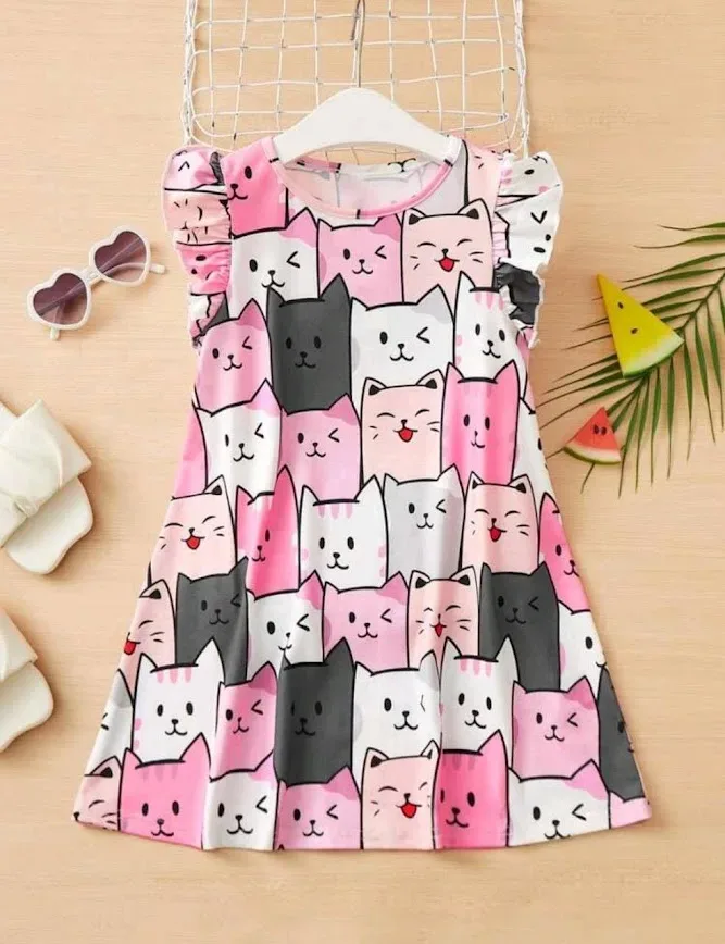 Vestido para niña con estampado de gato