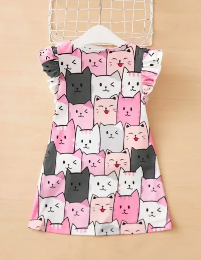 Vestido para niña con estampado de gato