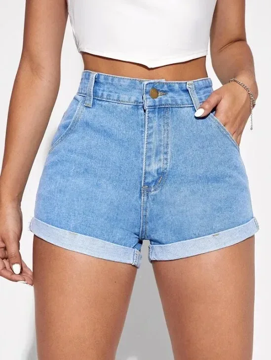Short para dama color celeste de mezclilla