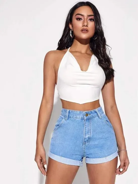 Short para dama color celeste de mezclilla
