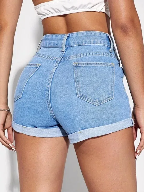 Short para dama color celeste de mezclilla