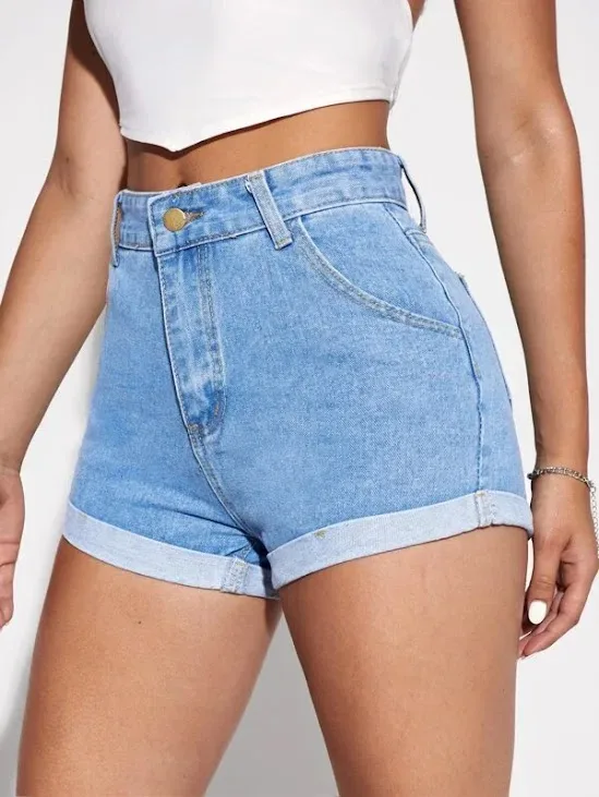 Short para dama color celeste de mezclilla