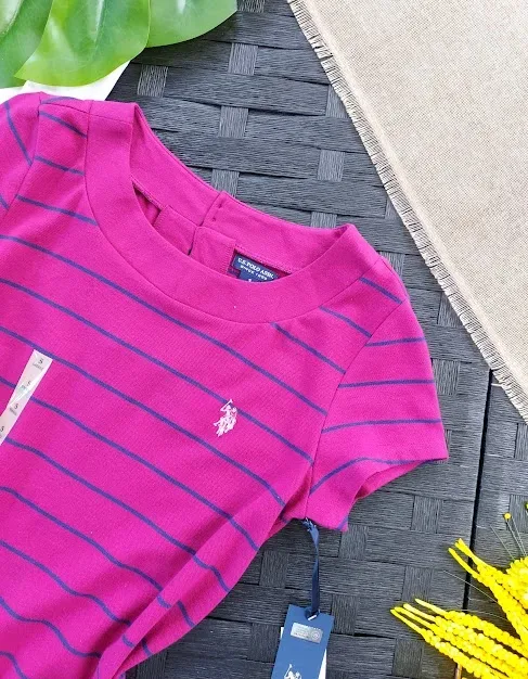 Vestido U.S Polo para dama color vino con rayas azules