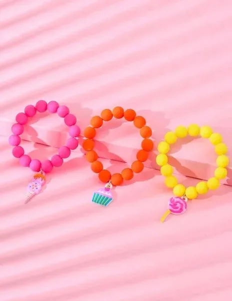 3 pulseras para niña con diseño pastel