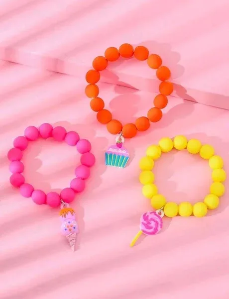 3 pulseras para niña con diseño pastel