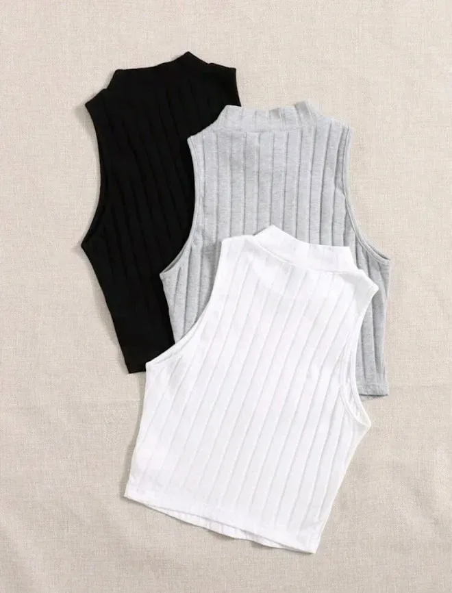 Trío de blusas para dama color negro gris y blanco