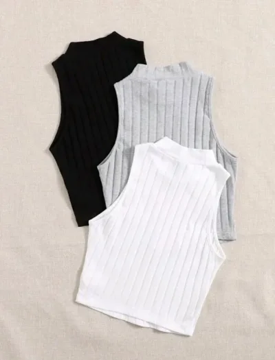 Trío de blusas para dama color negro gris y blanco