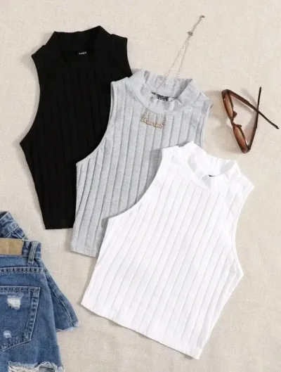 Trío de blusas para dama color negro gris y blanco